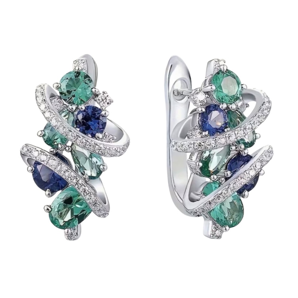 Green Blue Zirconia Loop Earrings